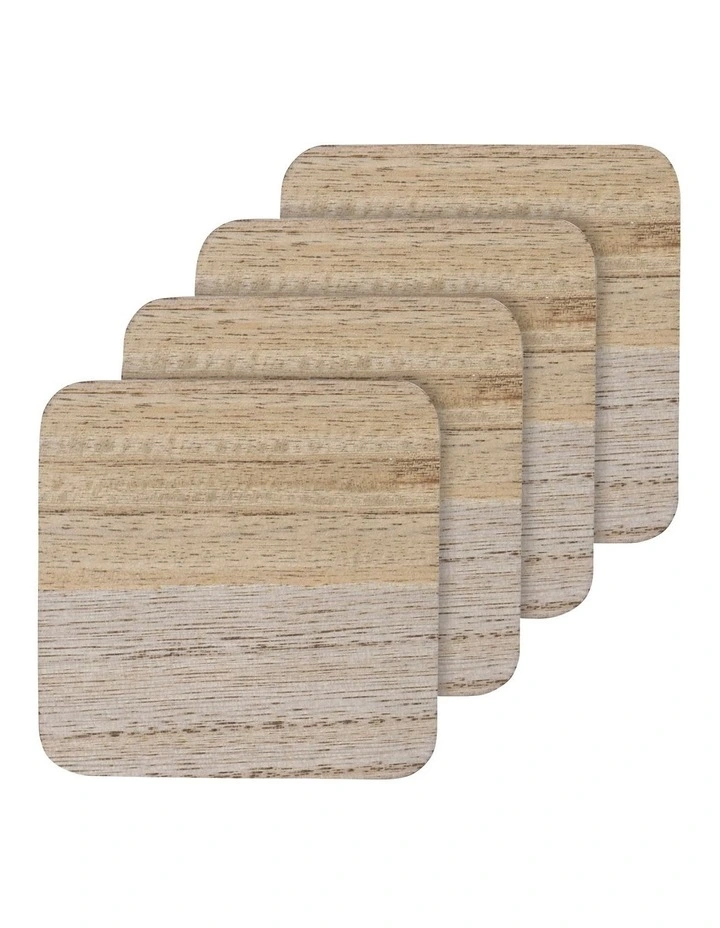 Square Light Veneer Coaster 4 Pack in Brown