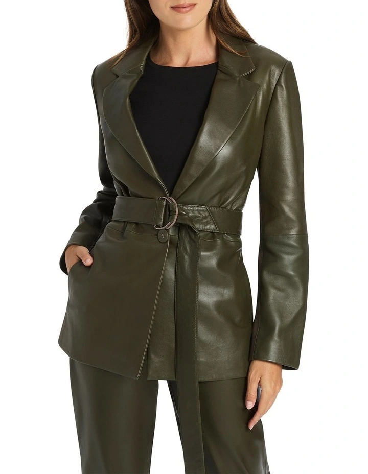 Charlise Leather Blazer in Green