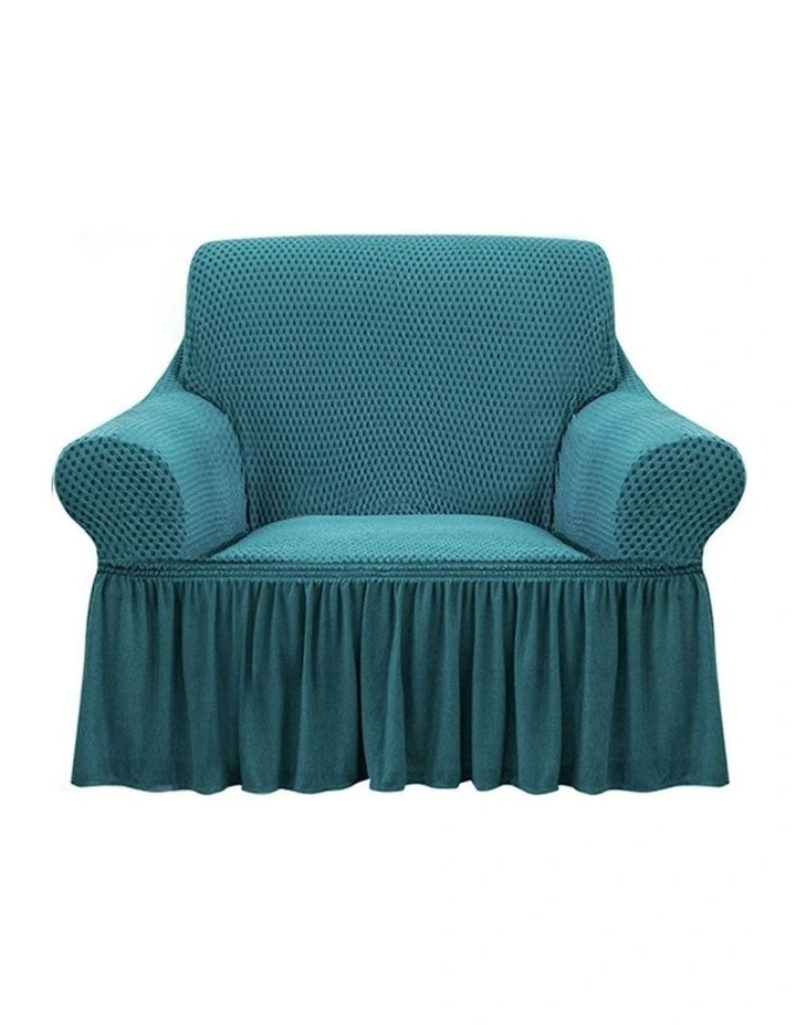 1-Seater Sofa Cover with Ruffled Skirt Couch Protector in Blue