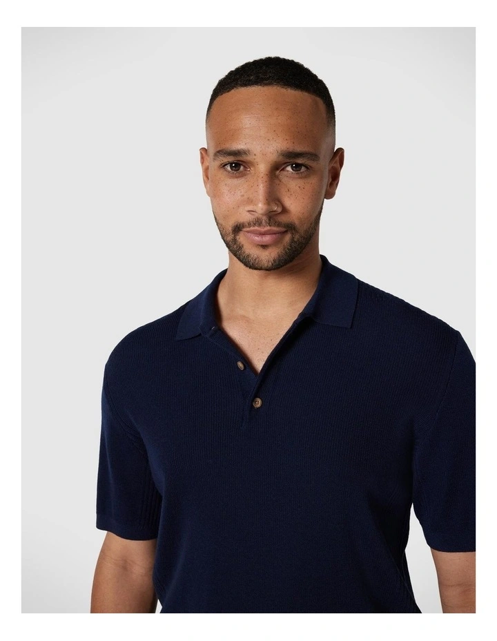 Knitted Polo Shirt in Navy