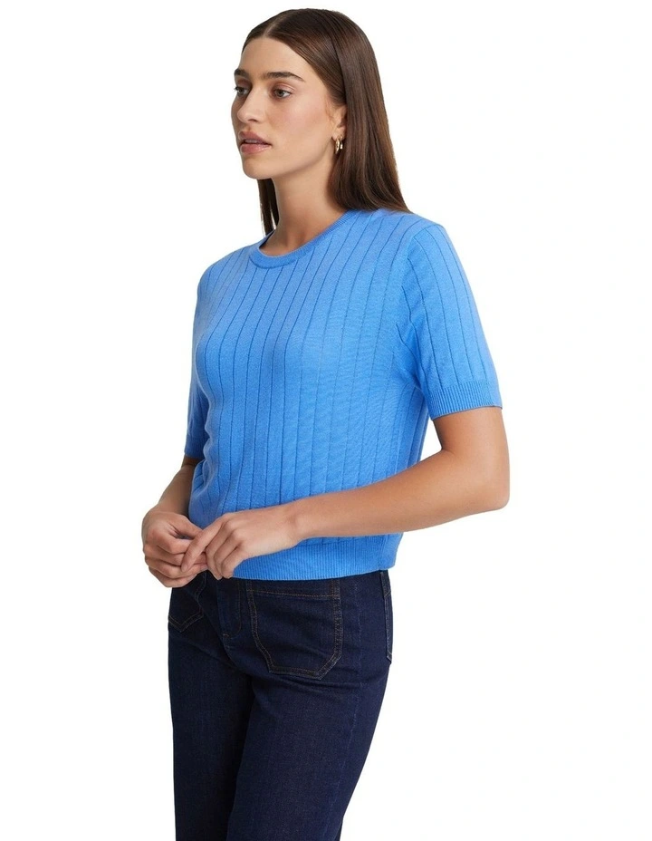Monica Rib Knit Top in Blue