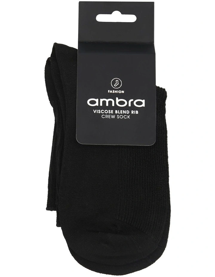 Viscose Blend Rib Crew Sock in Black