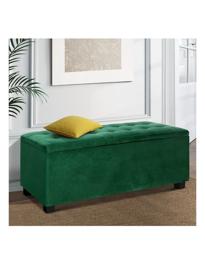 Velvet Storage Ottoman Blanket Box 98cm in Green