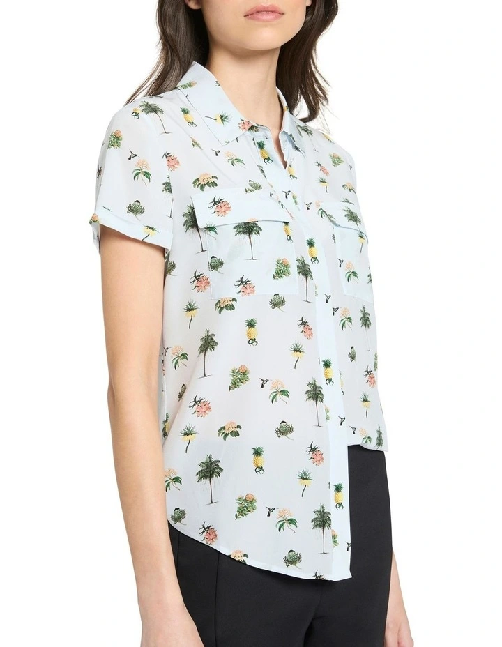 Pine-ing For You Silk Sofia Shirt in Blue Multi