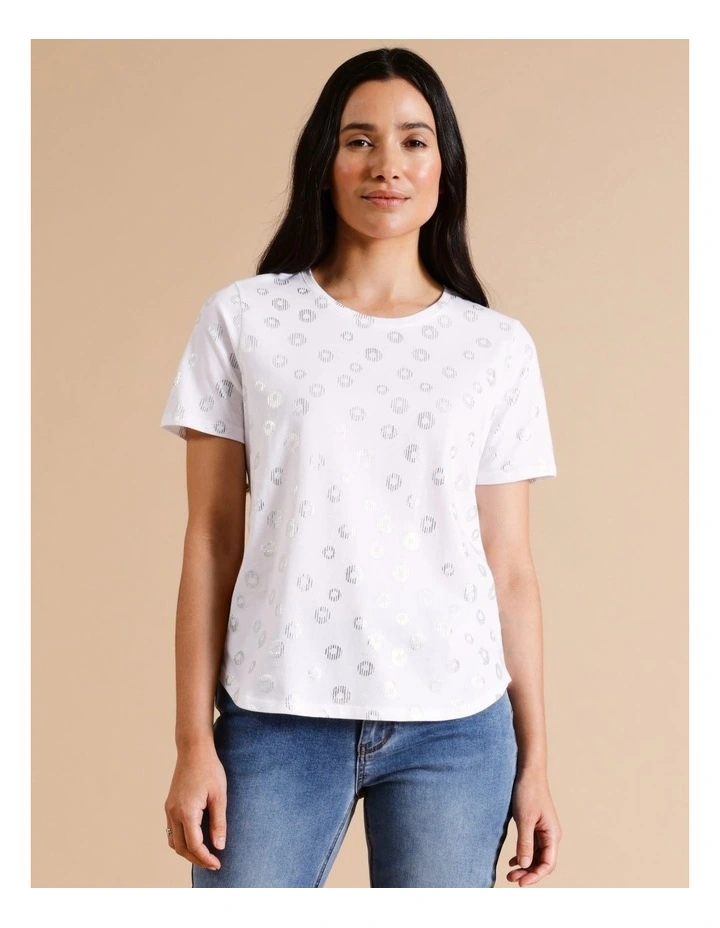 Organic Cotton Wardrobe Staple Short Sleeve Tee in White/Silver Spot