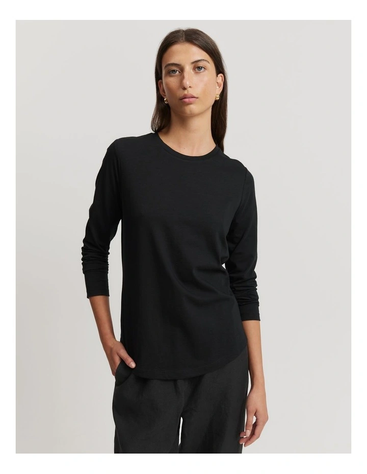 Australian Cotton Long Sleeve Slub T-shirt in Black