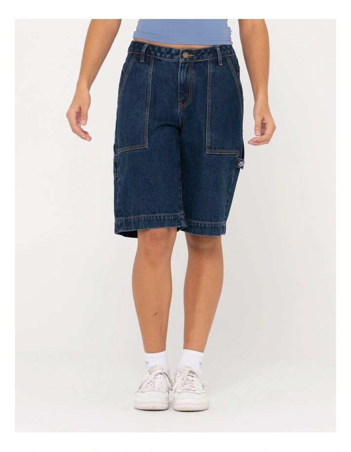 Billie Low Rise Carpenter Jort Shorts in Blue