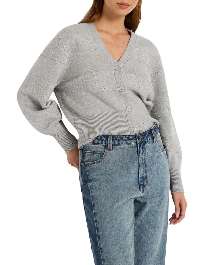 Reputation Sequin Cardigan in Light Grey