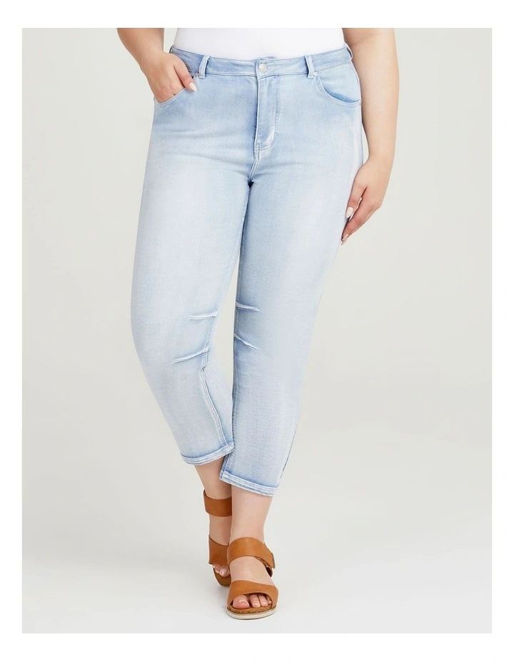 Cotton Blend Ankle Jeans in Ice Blue