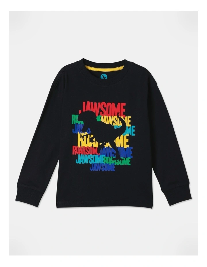 Essentials Long Sleeve Printed T-Shirt in Navy