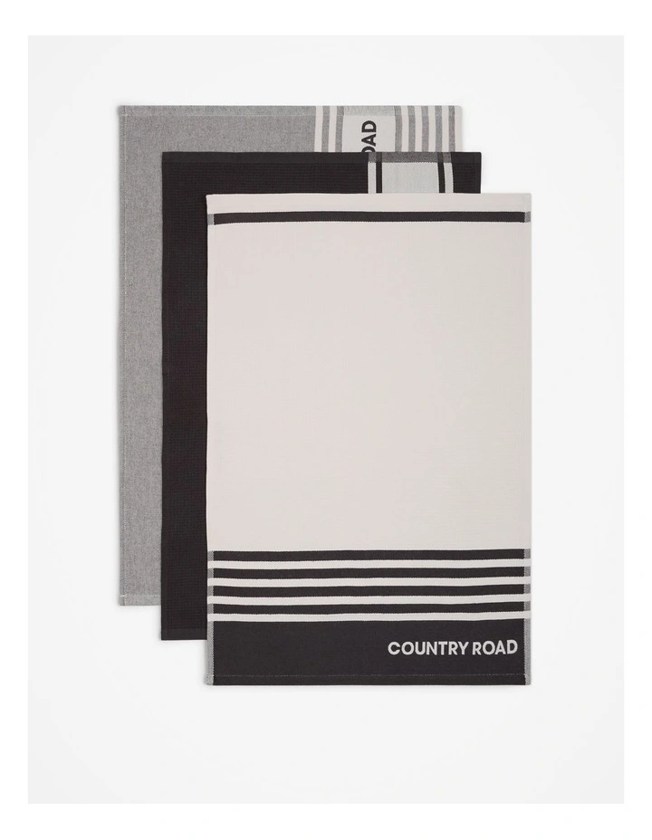 Aeri Australian Cotton Tea Towel Pack of 3 in Charcoal