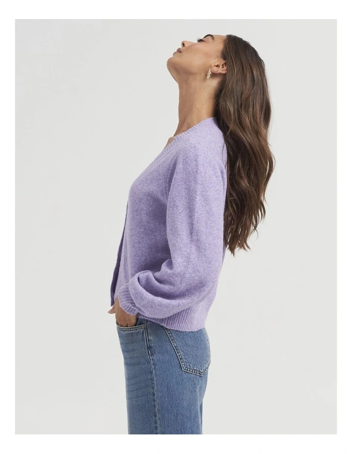 Dofwool V-neck Button Cardi in Purple