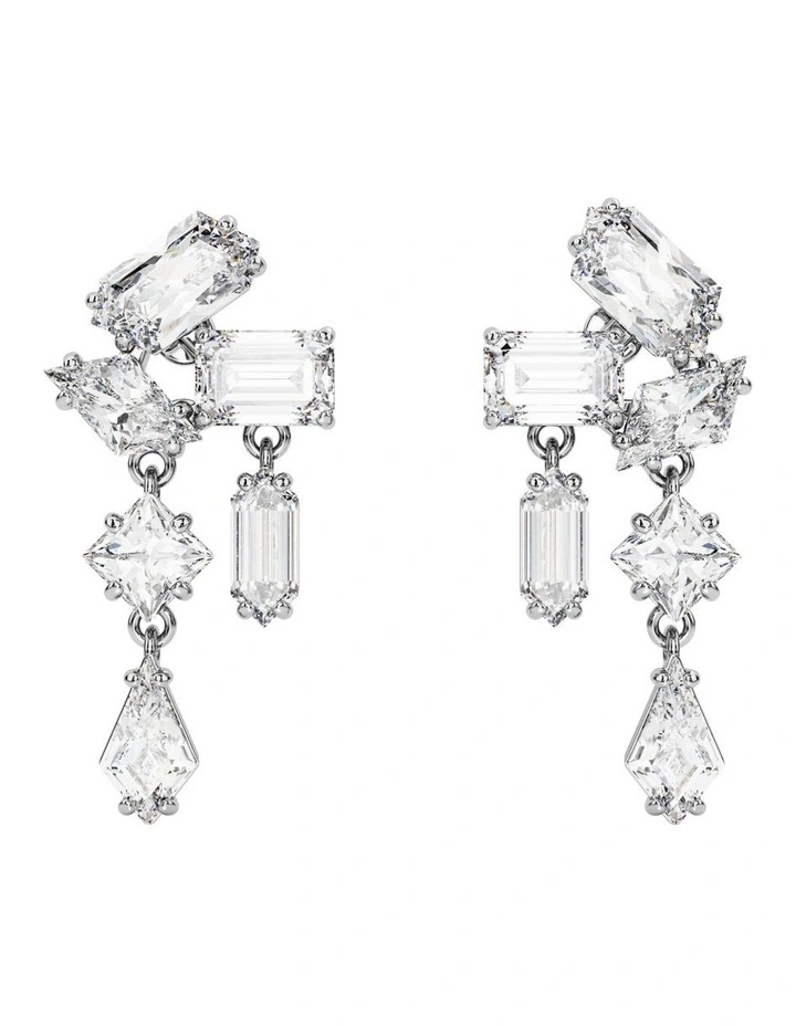 Mesmera Drop Earrings Mixed Cuts Rhodium Plated in White