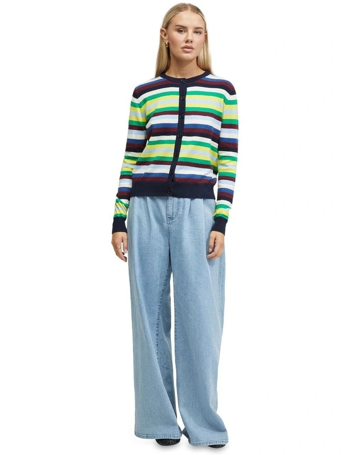 Rose Striped Cardigan in Navy Multi