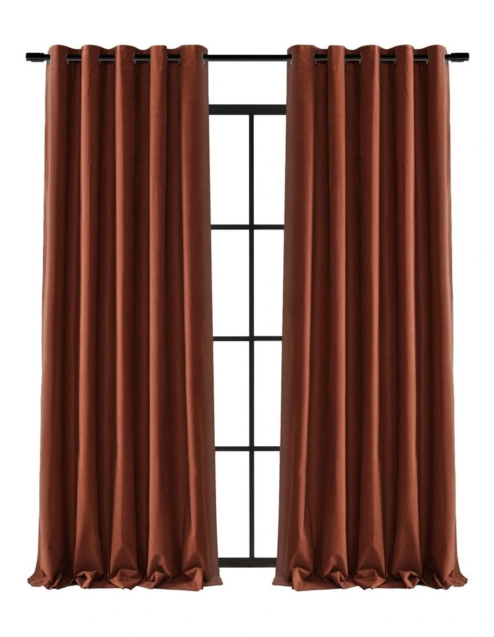 Byron Matte Velvet Blockout Eyelet Curtains Twin Pack in Rust