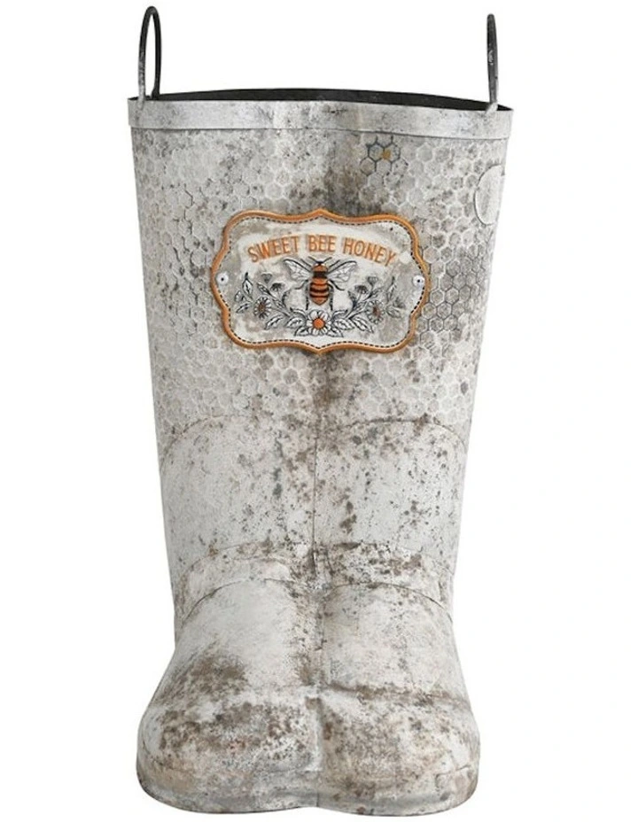Sweet Bee Honey Gumboots Planter in Distressed White