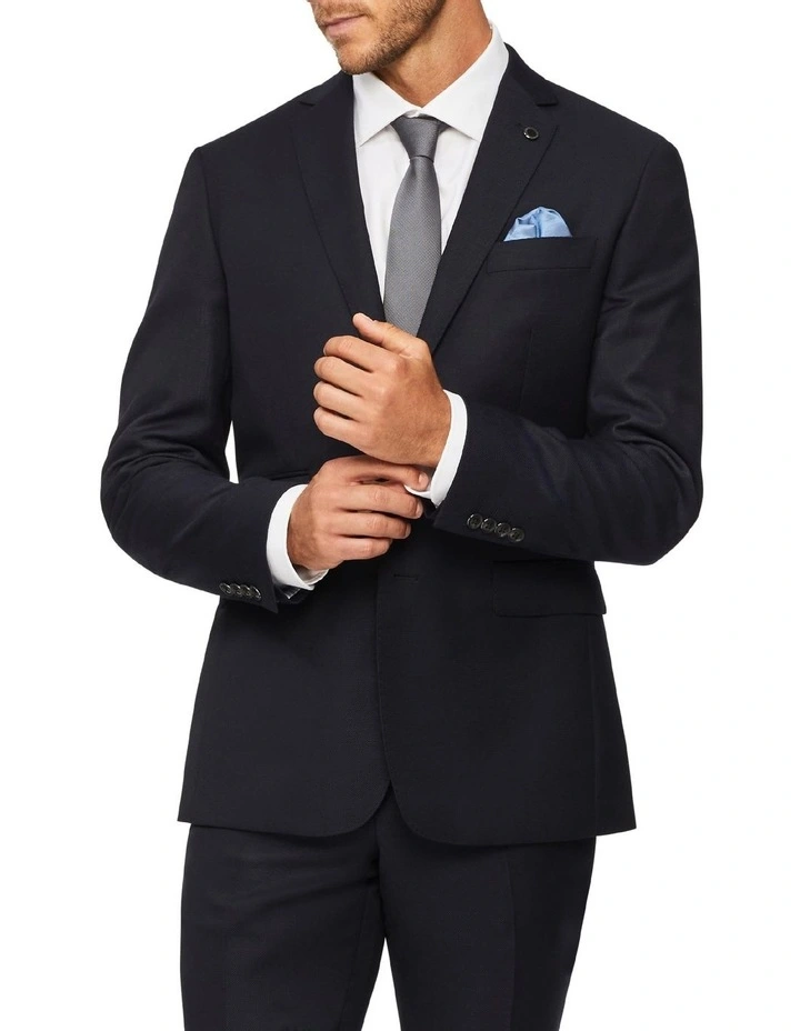 Slim Pure Wool Dobby Suit Jacket in Navy