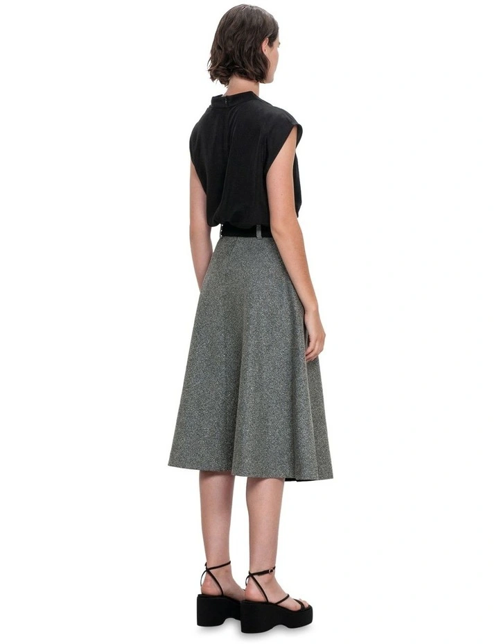 Melange Twill Midi Skirt in Black/Cream