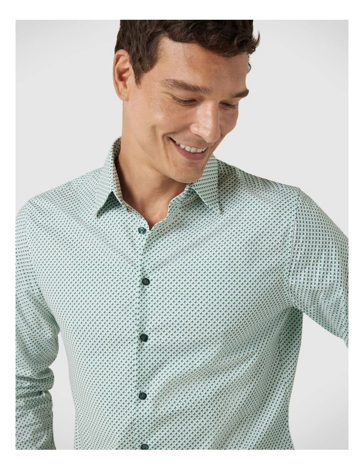 Regular Fit Geometric Long Sleeve Dress Shirt in Green