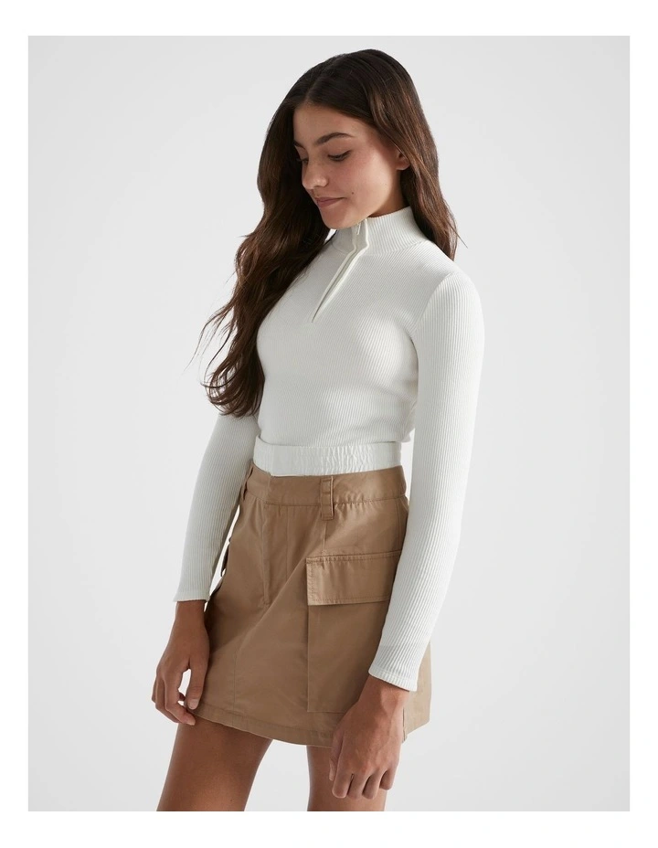 Zip Neck Top in White
