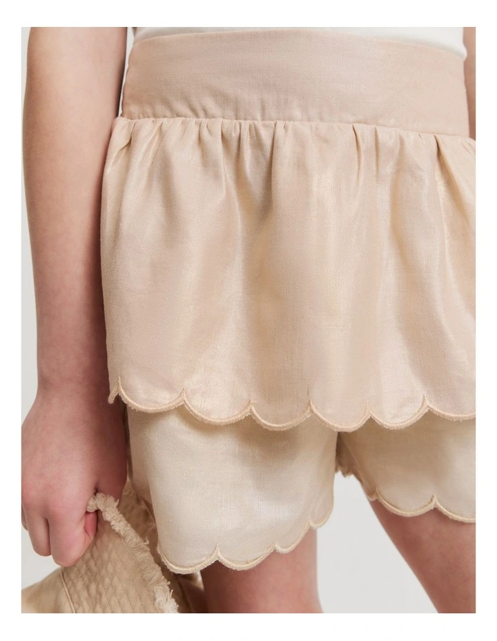 Scallop Linen Skort in Metallic Sand