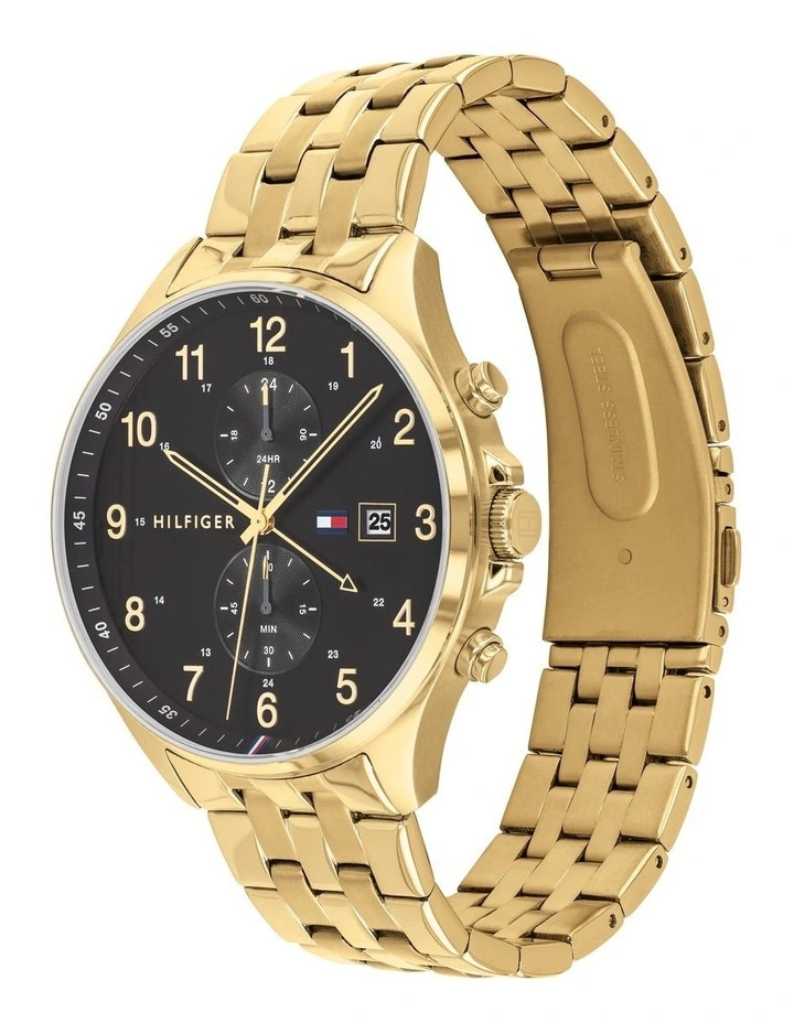 Multi-Function Black Ionic Plated Gold Steel Watch 1791708