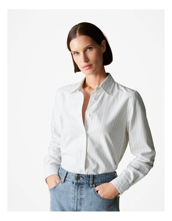 Yarn Dyed Cotton Striped Oxford Shirt in Pastel Green
