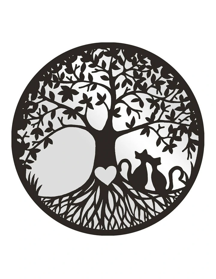 Laser-Cut Cat Inspired Mirror Accent Wall Art in Black
