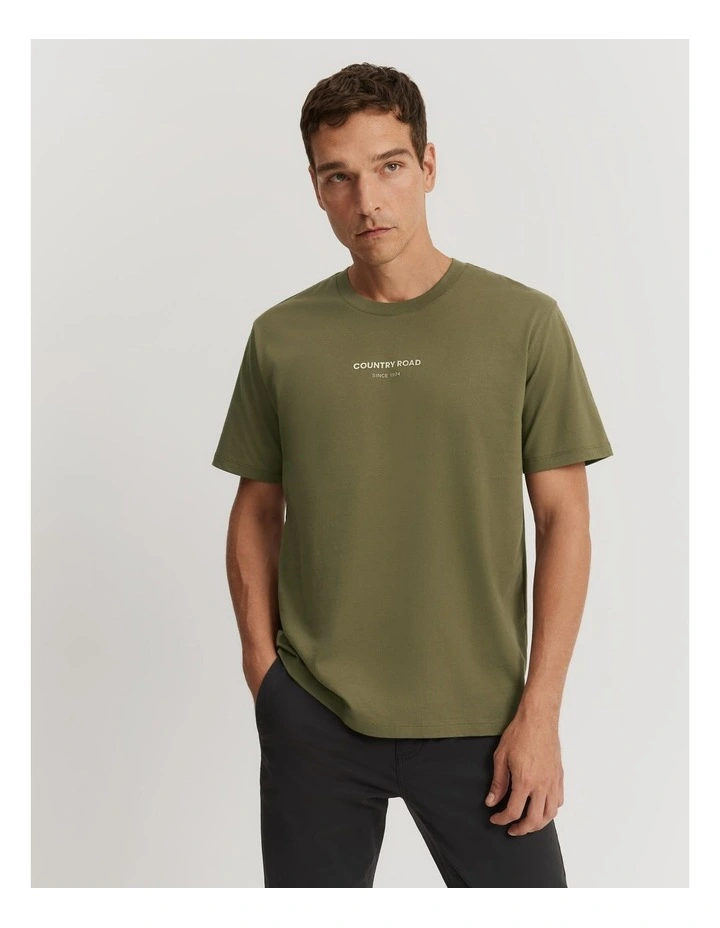 Australian Cotton Modern Logo T-shirt in Army Green