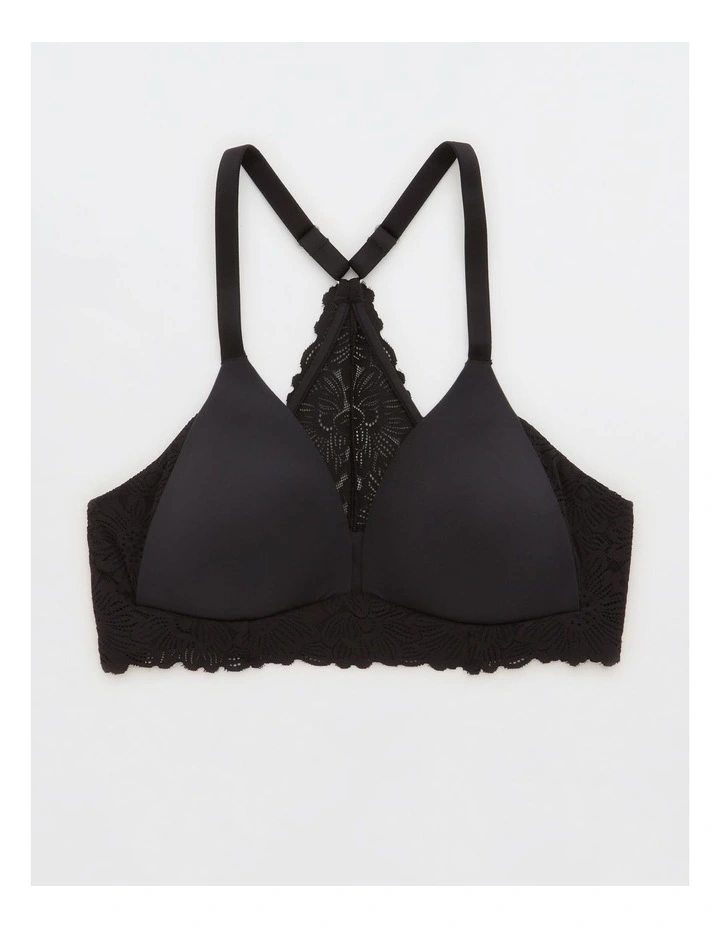 Real Sunnie Wireless Lightly Lined Bloom Lace Applique Bra in True Black