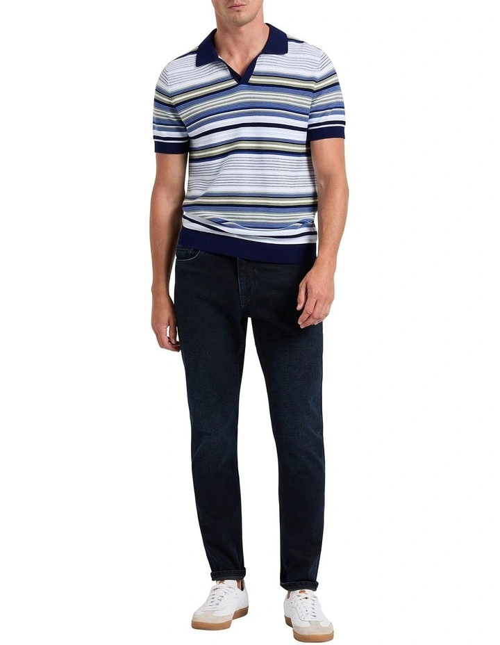 Kyle Stripe Knit Polo Shirt in Blue Stripe