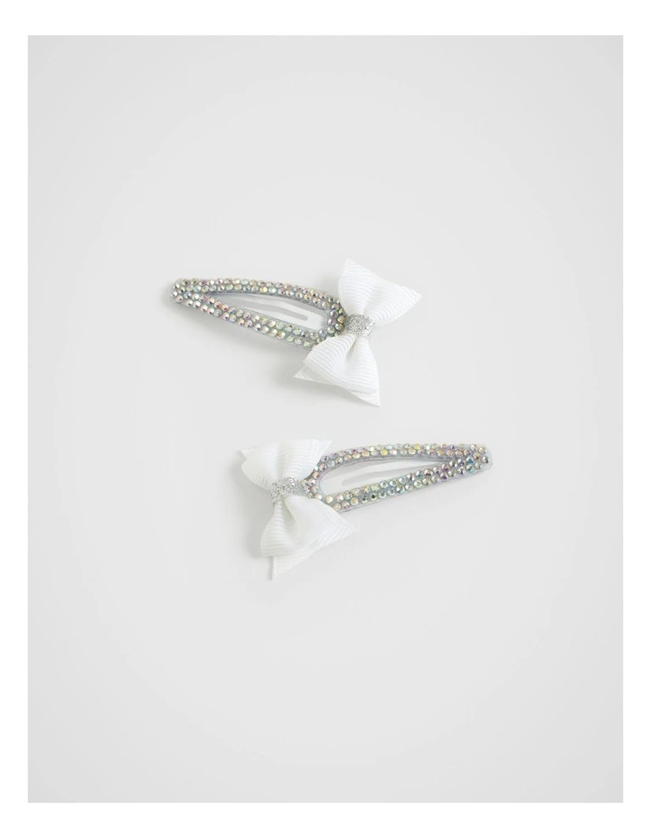 Jewel Grosgrain Bow Snaps in White