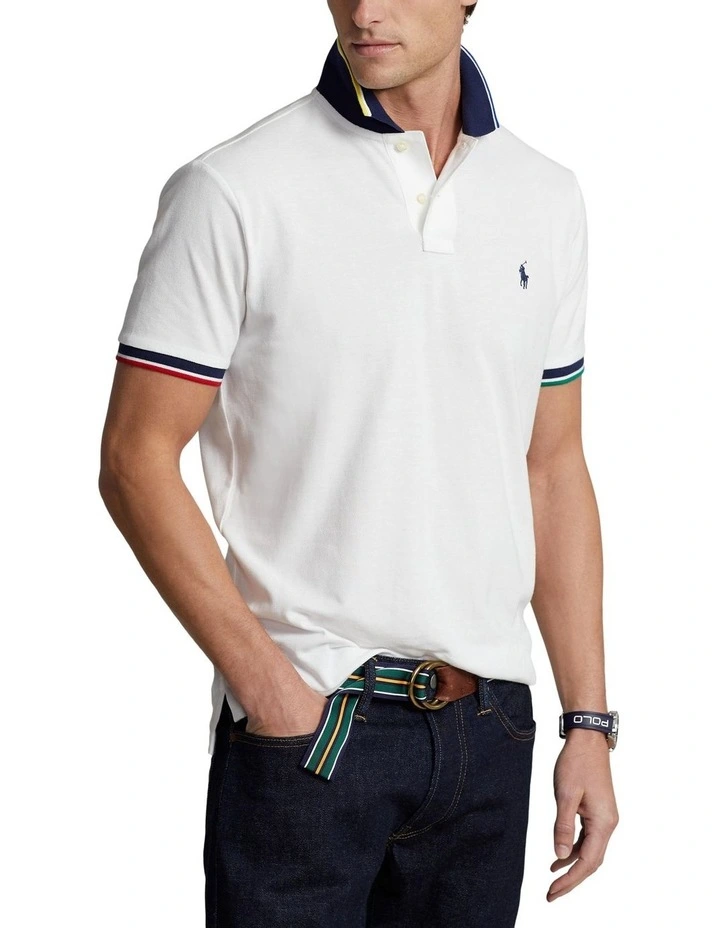 Custom Slim Fit Mesh Polo Shirt in White