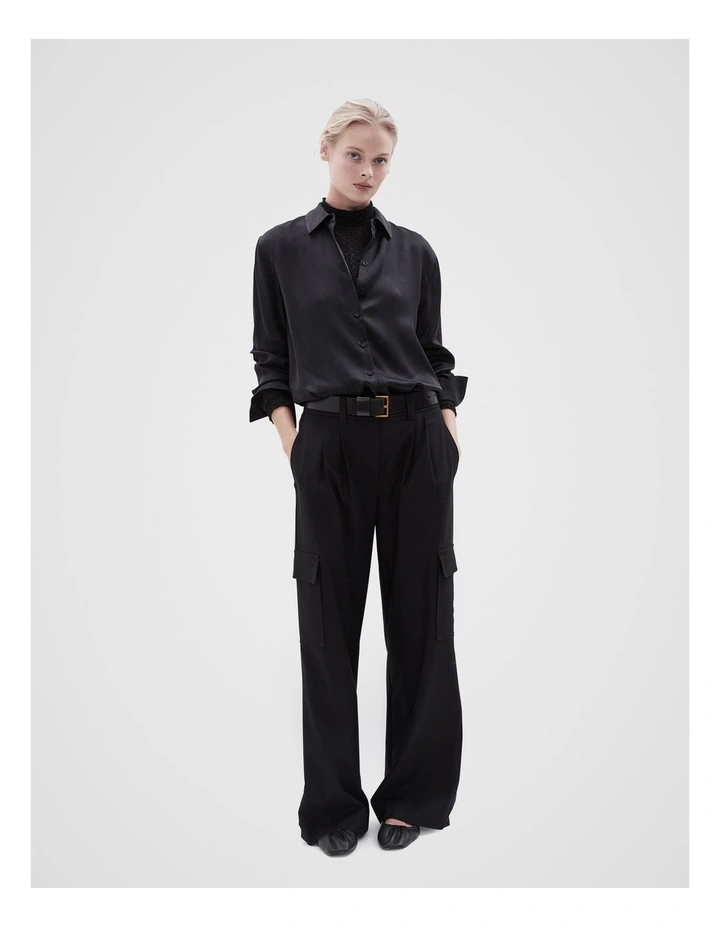 Cupro Button Through Shirt in Black
