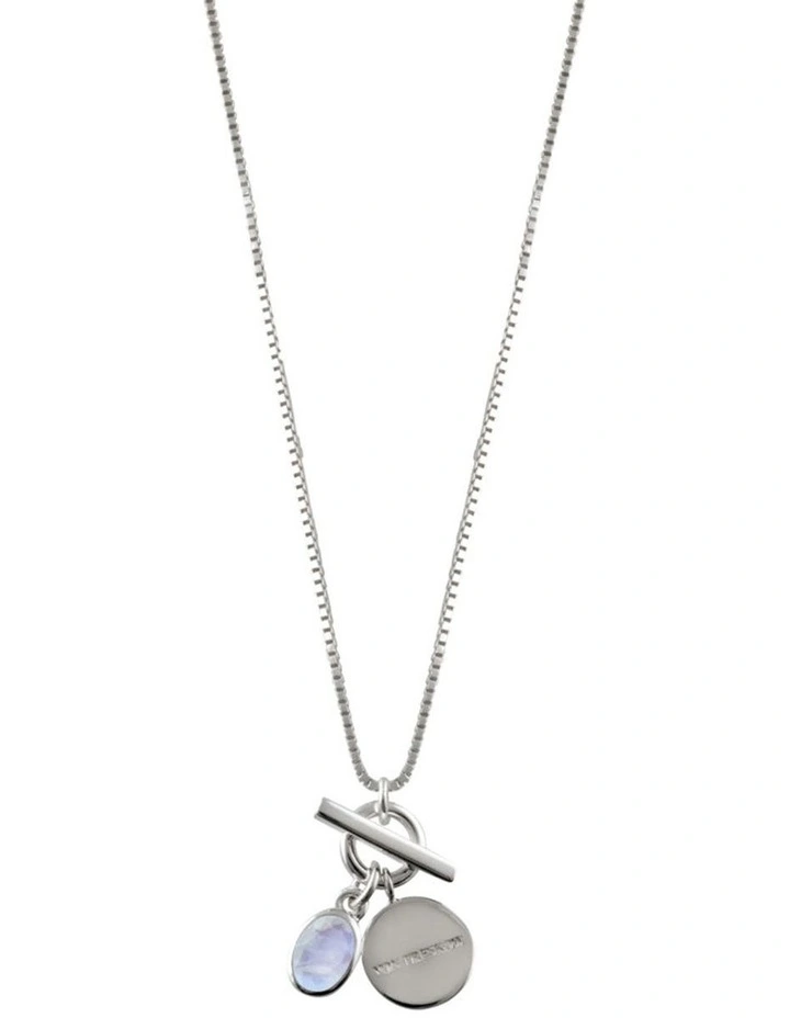 Box Chain Necklace With Moonstone And VT Plate in Silver