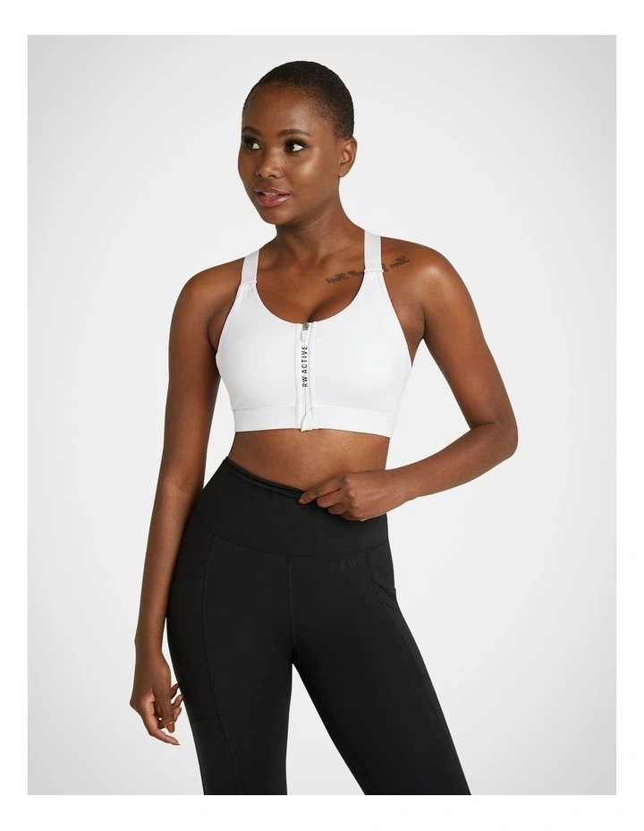 Velocity Zip Adjustable Medium Impact Sports Bra in White