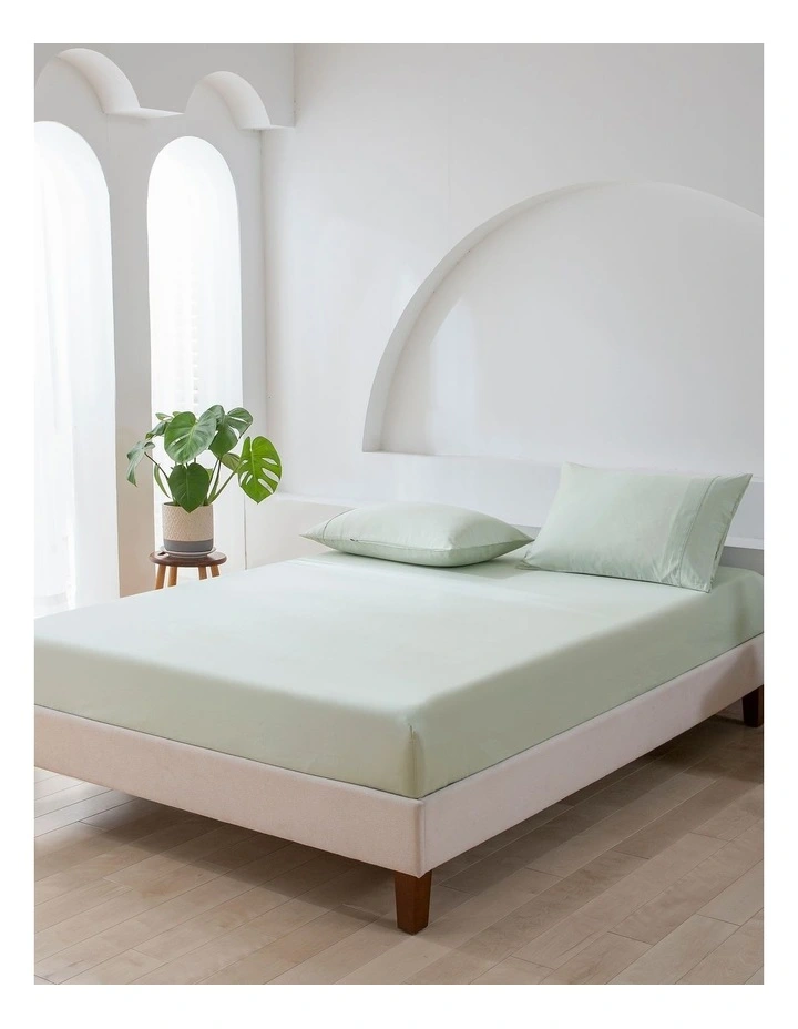 500TC Cotton Sateen Fitted Sheet Set Single Bed in Sage