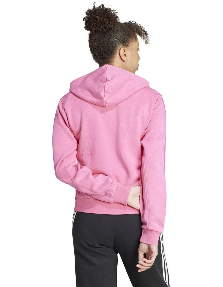 ALL SZN French Terry 3-Stripes Garment Wash Full-Zip Hoodie in Pulse magenta