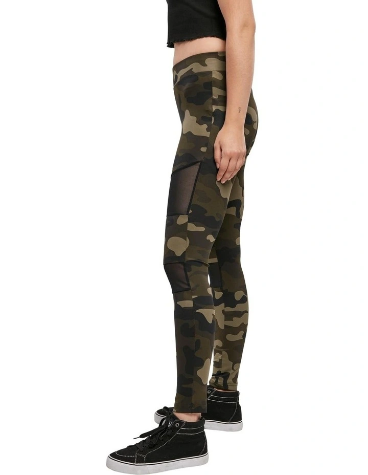 Camo Tech Mesh Active Leggings in Wood Camo/Black