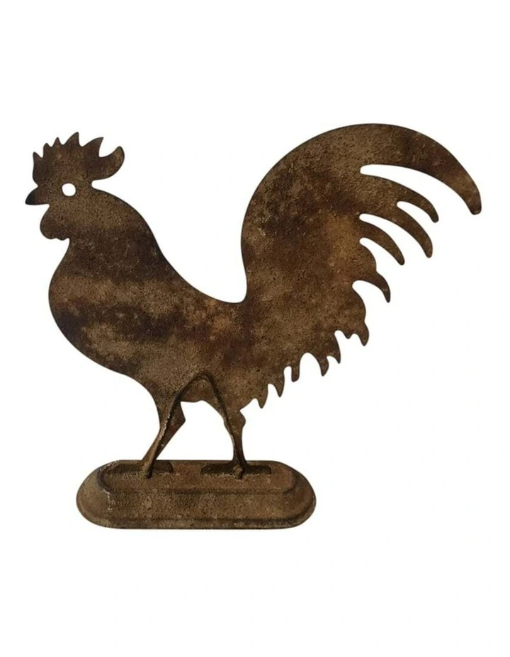 Metal Animal Rooster Statue in Distressed Metal