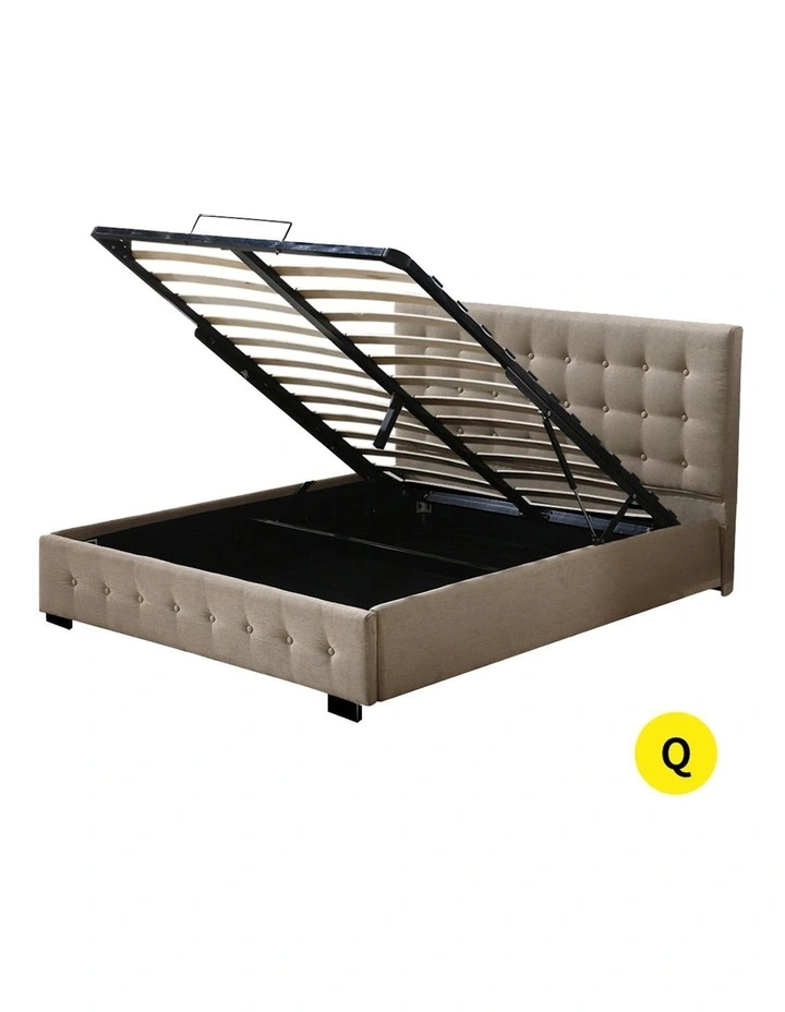 Queen Gas Lift Storage Bed Frame in Beige