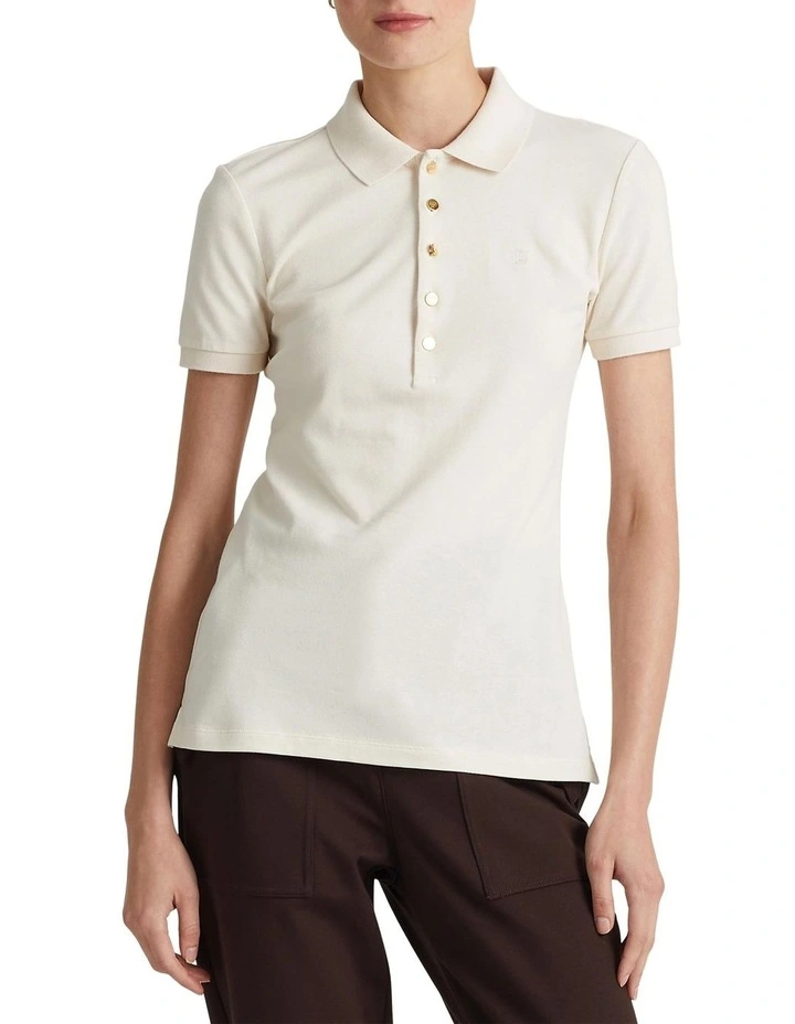 Pique Polo Shirt in Beige