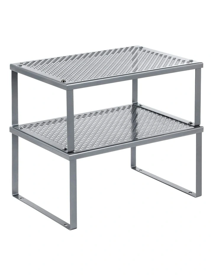 Metal Cabinet Shelf Organizers Set Of 2 in Silver