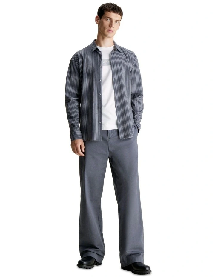 Slub Stripe Stretch Slim Fit Long Sleeve Shirt in Grey