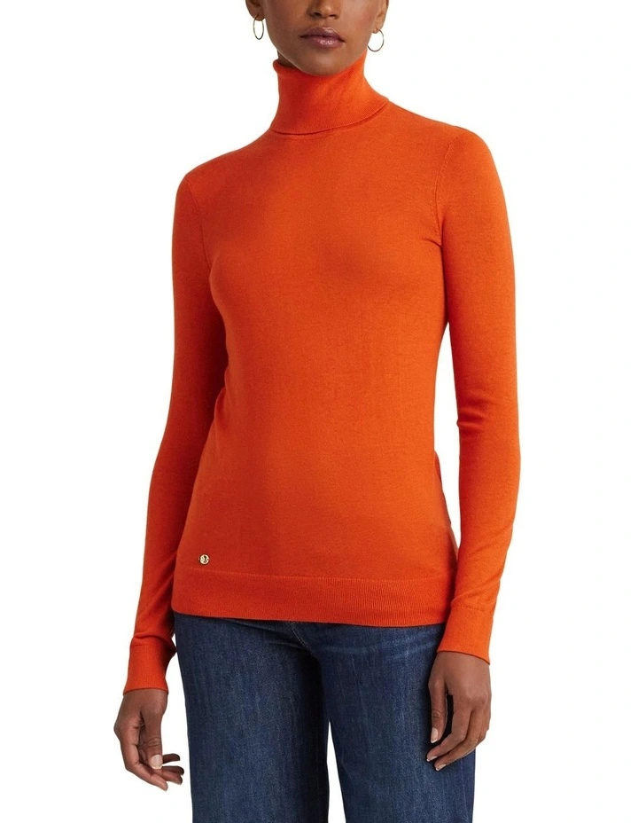 Silk-Blend Turtleneck Sweat Top in Orange