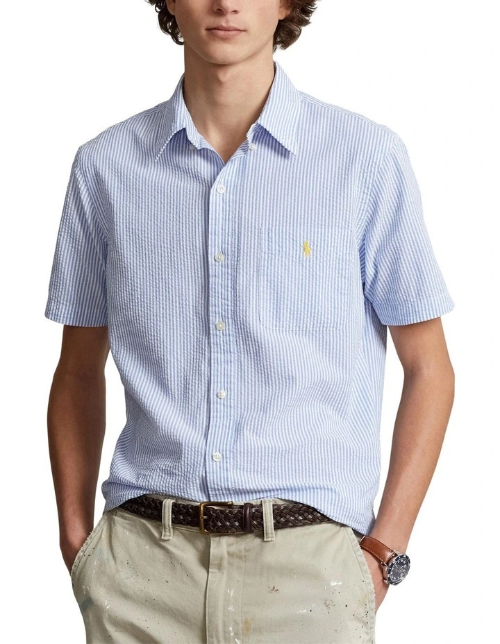 Prepster Classic Fit Seersucker Shirt in Blue