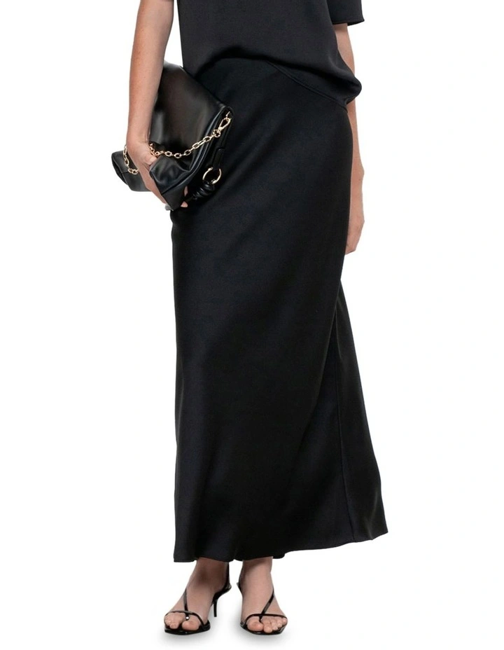Crepe Satin Bias Skirt in Black