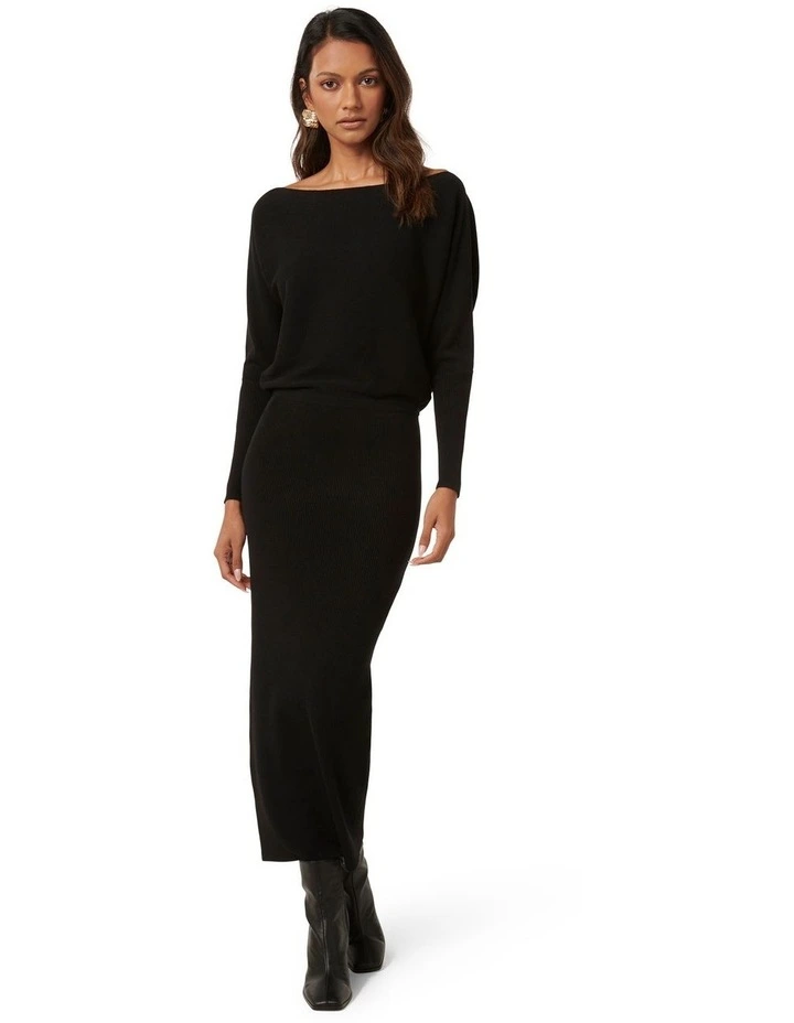 Ciara Tipped Midi Dress in Black