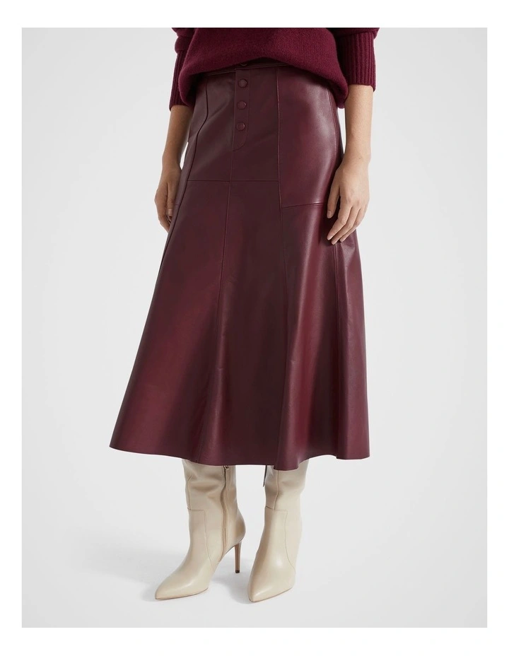 Leather Button Midi Skirt in Boysenberry