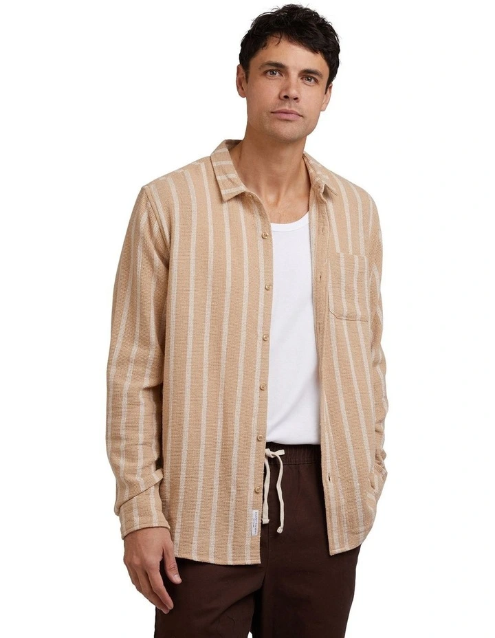 Coen Striped Long Sleeve Shirt in Tan